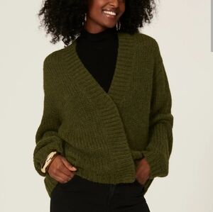 Elk Joren Evergreen Forest Green Chunky Knit Oversized Relaxed Cardigan Sweater